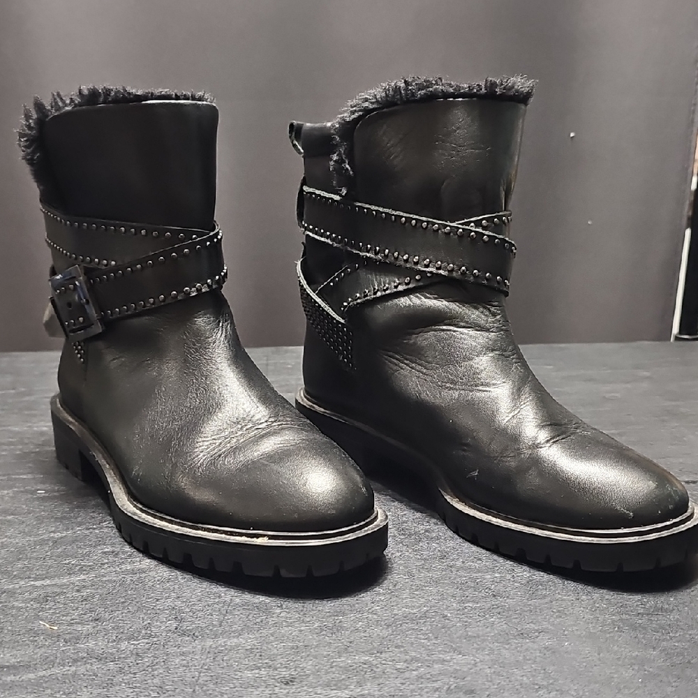 Zara Woman Black Studded Leather Boots